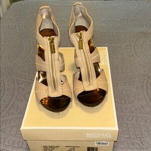 Michael Kors Tan Heels Elegant T-Strap Design